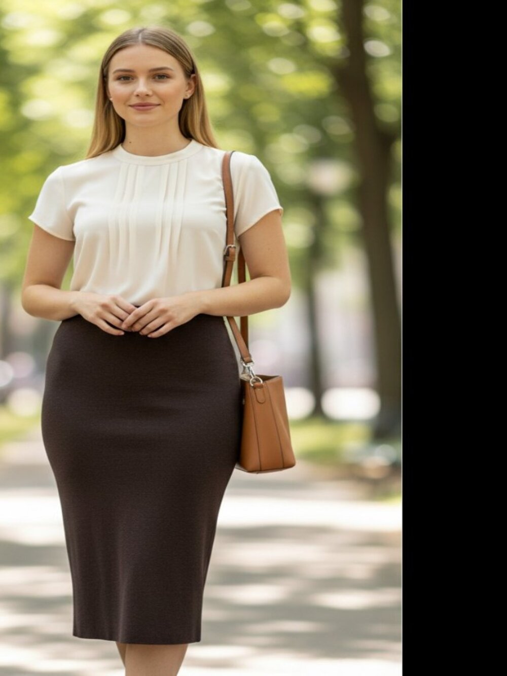 Vintage Nina Leonard Wool Blend Knit Pencil Pull on Brown Midi Skirt Size L